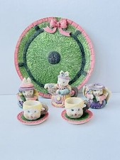 Country Cottage Bunny Miniature Tea Set, 5 1/2" Tray, Resin, 10 Piece S5