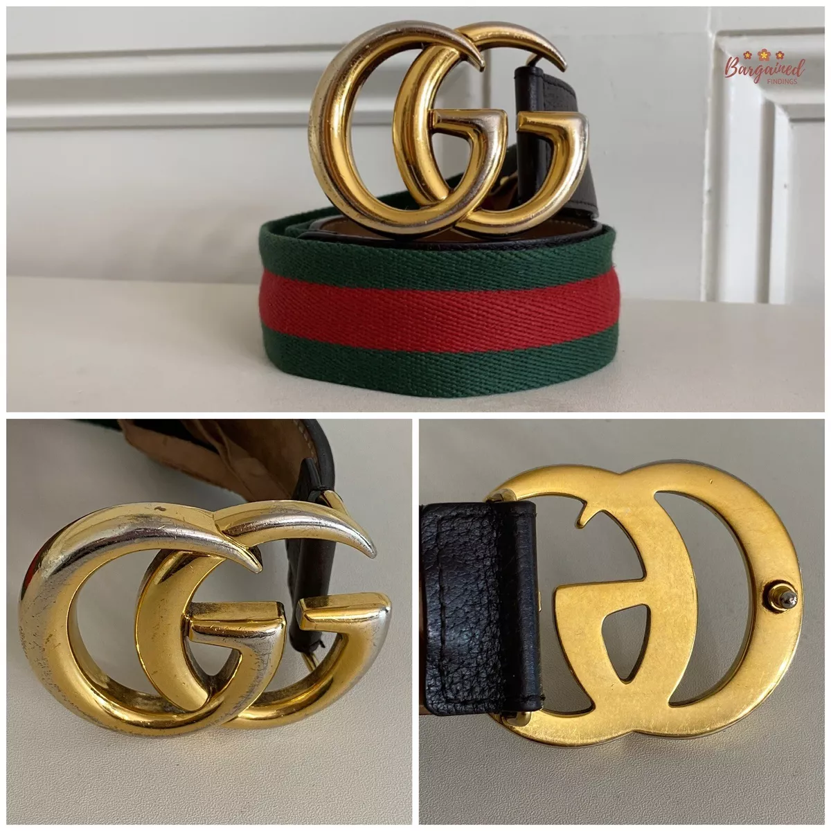 Gucci Belt Green/Red Web Double G Brass Buckle 1.5W Black in Canvas/Leather  with Antique Brass - US