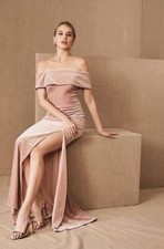 Anthropologie BHLDN Fawn Velvet Maxi Dress Size 4 Rose Pink Off Shoulder Wedding