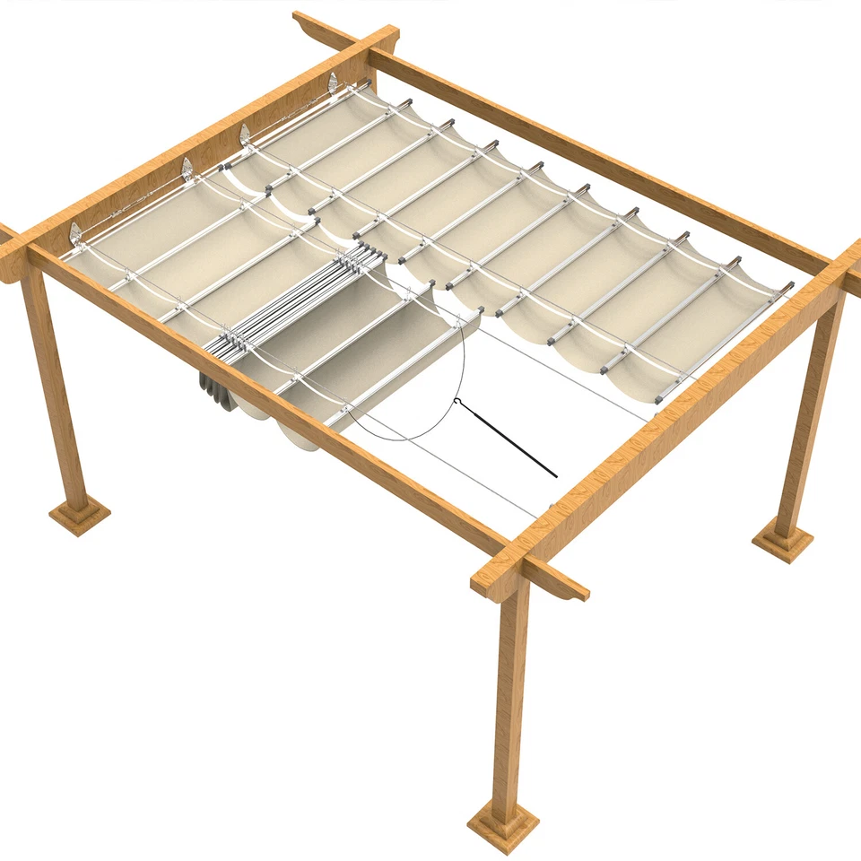 Waterproof Retractable Pergola Replacement Shade Cover Wave Sail Awning-Beige - Image 3 of 4