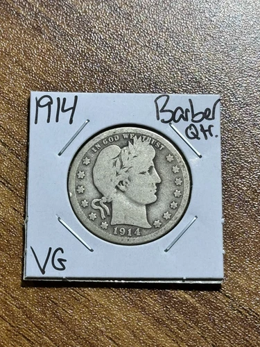 1914 P Barber Silver Quarter Nice VG Very Good Coin (Raw5034) (-A)