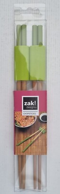 2 Paar Zak Designs Bambus Essstäbchen und Silikonauflagen - grün - brandneu
