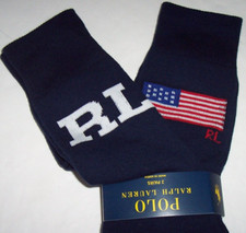 NWT Polo Ralph Lauren 2 PAIRS Trouser Socks Men's XL 13-16 NAVY/AMERICAN FLAG/RL