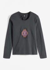 Langarmshirt mit Druck Gr. 52/54 Anthrazit Damen-Shirt Langarm-Bluse Tunika Neu*