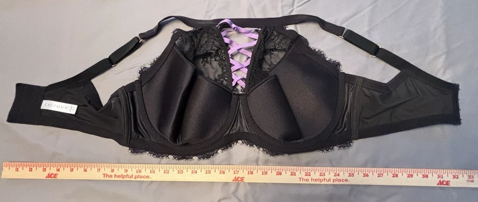 NWOT Cacique Lane Bryant Womans Bra Black French Balconette Underwire 42DDD Lace - Image 3 of 4