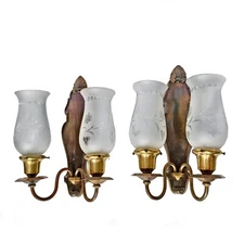 Antique Pair Silvered Brass Sconces Mitchell Vance  1930s Original shades finish