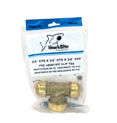 SharkBite 3/4 Inch CTS x 3/4 Inch CTS x 3/4 Inch PVC Slip Tee, Push To Connect