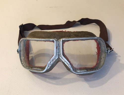 Vintage Motorcycle Glass Goggles Red Felt Flying Pilot OCT 75 - 78 Metal Rubber