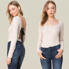 BEBE RIBBON TIE BACK RIBBED BODYSUIT TOP NEW NWT LARGE L