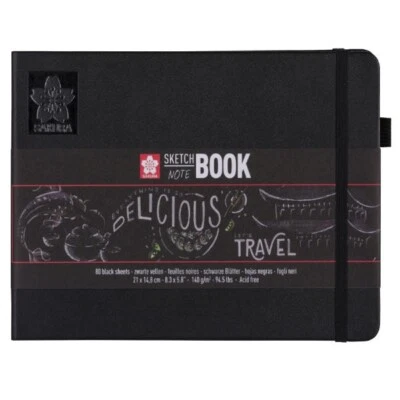 (0,07€/Blatt) Skizzenbuch Sakura 21x14,8cm 140g/m² - 80 schwarze Blätter - Quer