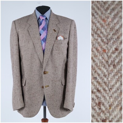 Mens Herringbone Tweed Jacket 44R US Size NORMAN Brown Wool Blazer