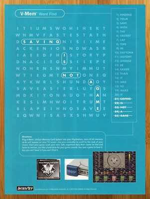 1999 V-Mem Virtual Memory Card Playstation 1 PS1 Print Ad/Poster Video Game Art