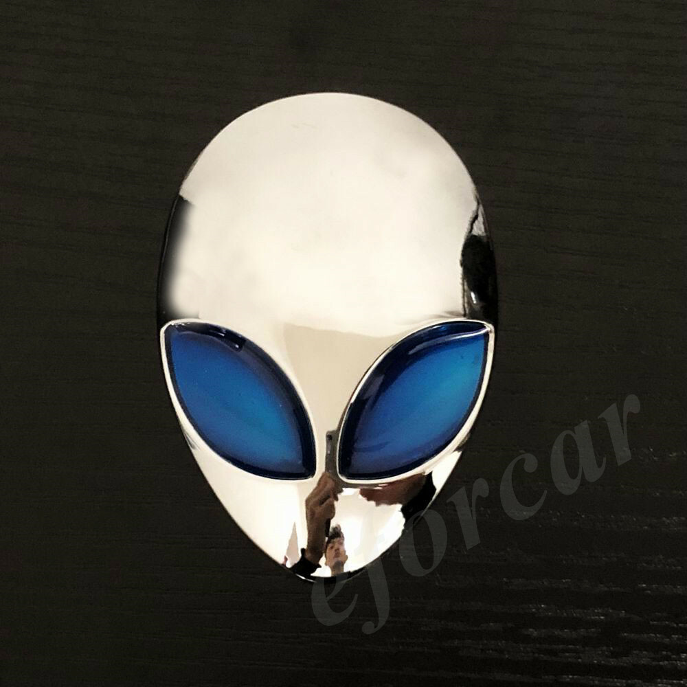 Alien Sticker Big Metal Chrome Blue Alienware UFO Car Emblem Badge Decals Sticker E Alien Head - Foto 3
