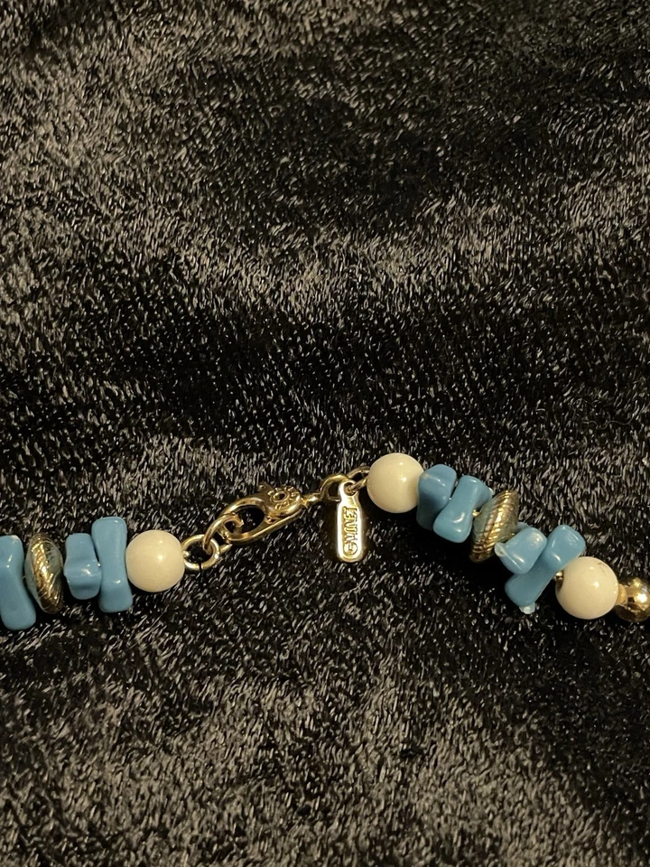 Vintage Monet 28” Blue White Gold Bead Choker Necklace Irregular Faux Stones - Image 3 of 4