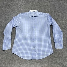 Bugatchi Uomo Shirt Mens 17.5 Blue Check 100 Cotton Long Sleeve Button Up