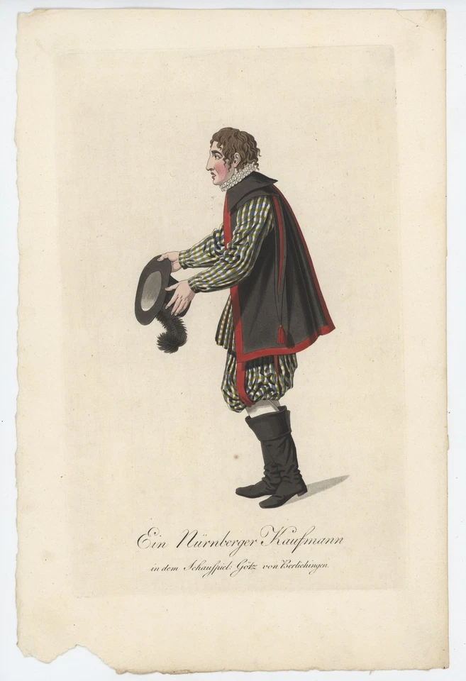 Wittich Nationaltheater Götz von Berlichingen Kaufmann Kostüm kol Radierung 1812 - Bild 2 von 3