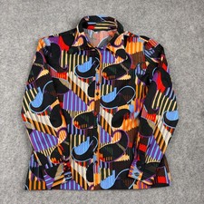 Vintage 70s Button Down Shirt Womens Medium Multicolor Paisley Psychedelic Retro