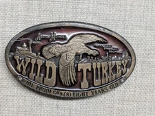 vintage 1970s western WILD TURKEY bourbon BELT BUCKLE cowboy BRASS kentucky red