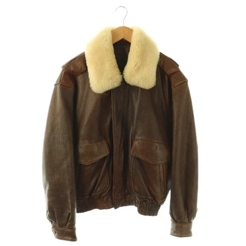 B.U.C Bellezza Uomo Collection G-1 Leather Flight Jacket Brown Size M Zip-Up Ou - product listing photo