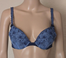 Victoria's Secret Vintage Bra underwire lined blue floral embroidered lined 34B