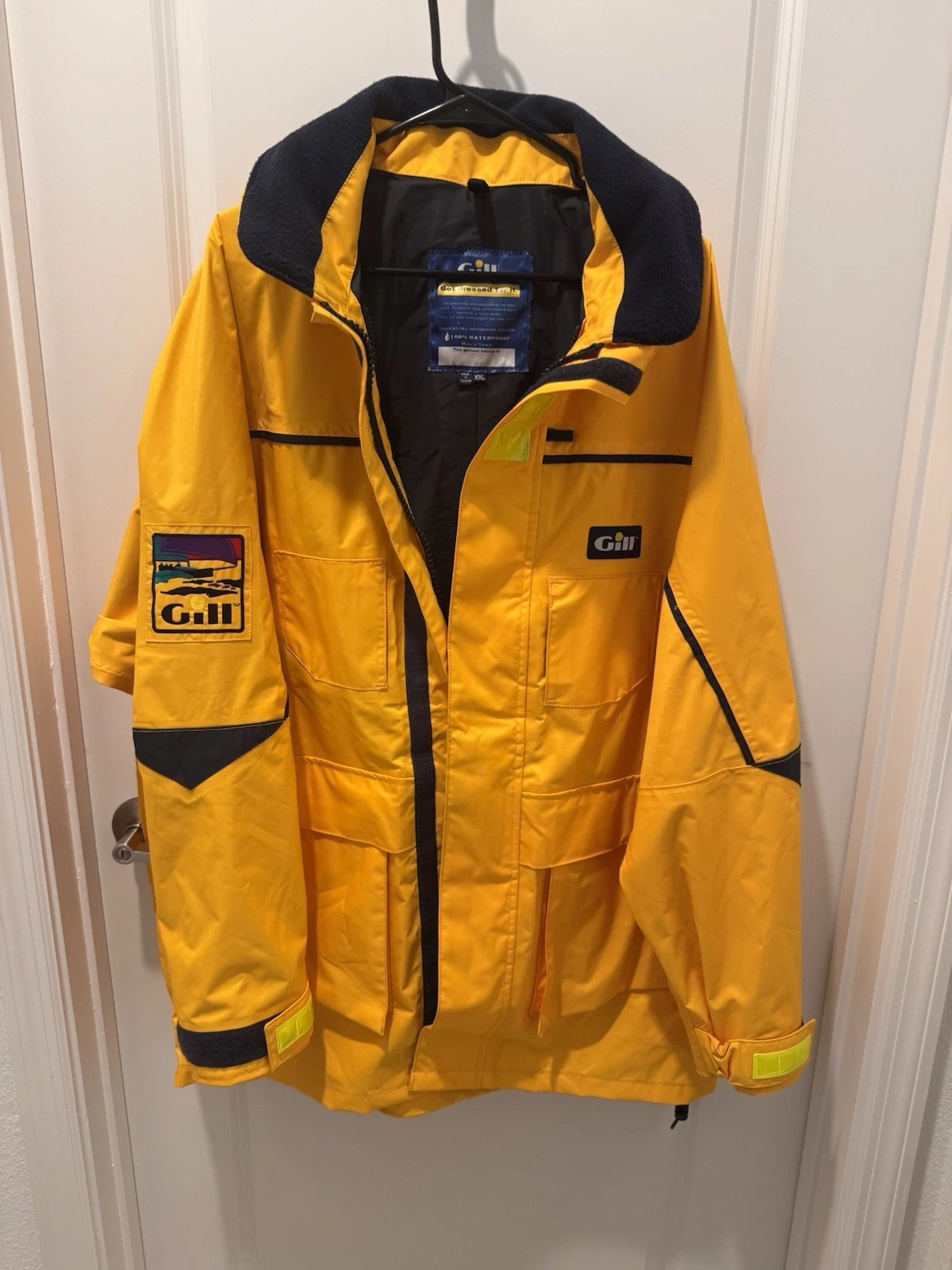 Gill OS2 Jacket Mens XXL Yellow Sailing Fishing Coat Reflective Trim--EUC