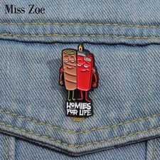 Best Mate Enamel Pins Custom HOMIES FOR LIFE Brooches Lapel Badges Cartoon Light