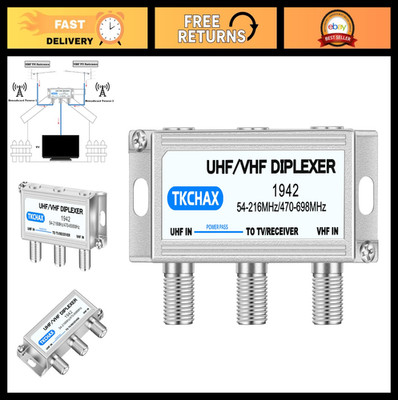 UHF VHF TV Antenna Combiner Diplexer - Merge 2 Antennas, 1 Coax Output, Weatherp