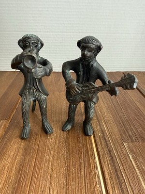 Vintage. 5'' Cast Bronze Monkey Band. Set Of 2~ Guitar.  Saxophone
