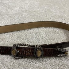 VTG Brighton Belt Womens M Brown Croc Embossed Leather Medallion Western Museum