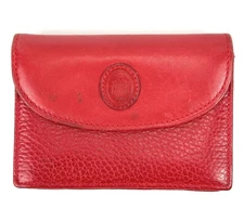 Mark Cross New York VTG Italy Red Pebble Leather Small Wallet Coin Zipper