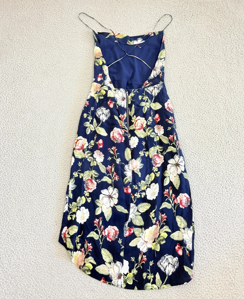 Alice + Olivia Dress sz 2 Blue Floral Halter High Low Midi Low Cut Back - Image 2 of 4