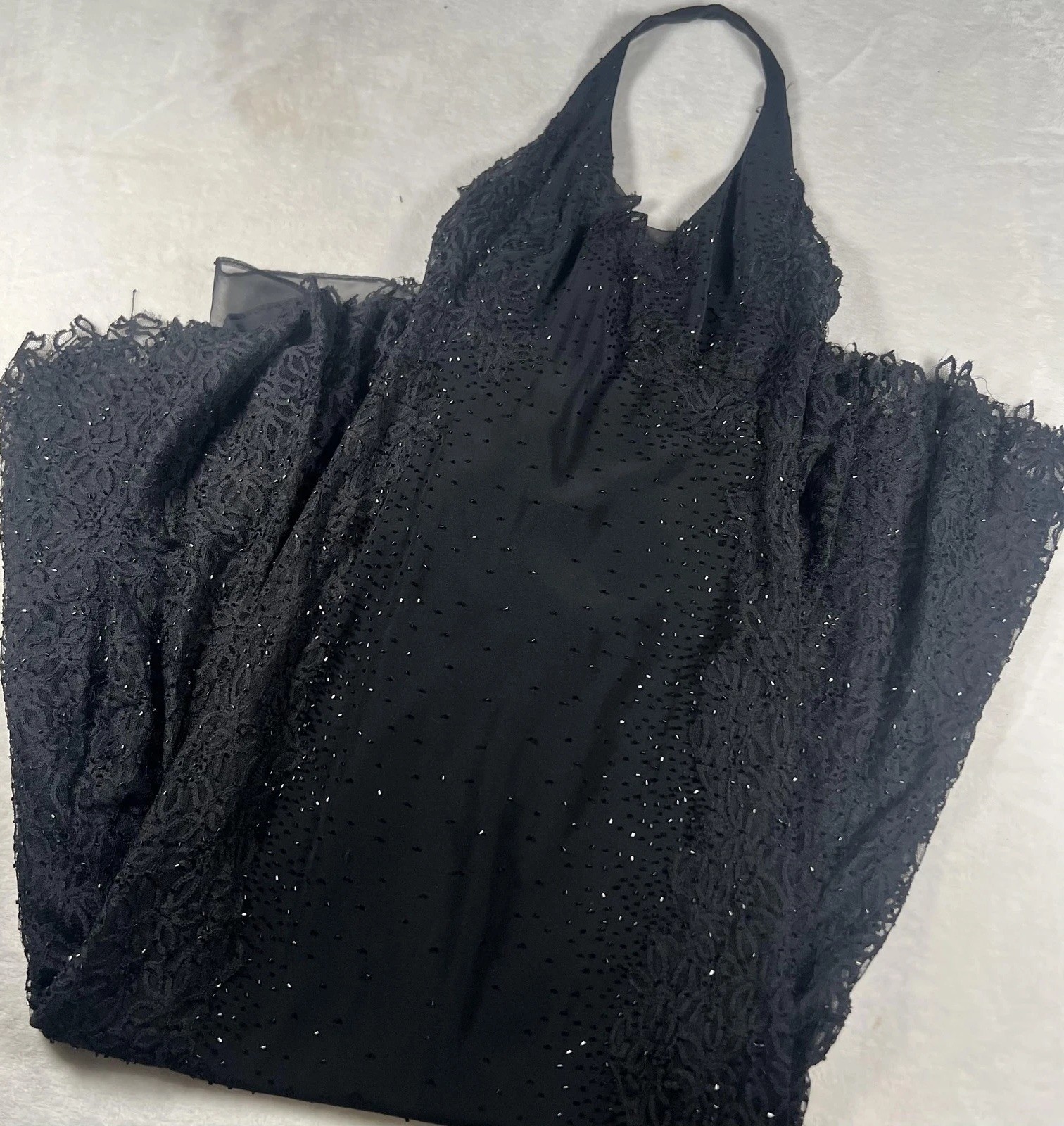 Lillie Rubin Dress Womens 2 Black Halter Beaded Lace Formal Evening Gown Maxi