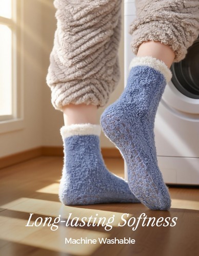 Rutschfeste flauschige Socken für Damen, weiche kuschelig warme Winter Slipper Krankenhaus Socken... - Bild 2 von 6