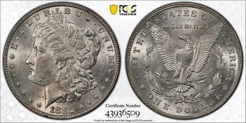 1882 P Morgan Silver Dollar PCGS AU58 White Luster  TrueView!