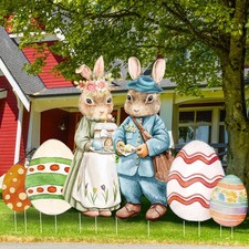 6 Pcs Vintage Easter Bunny and Egg Yard Signs 31.5 Inch Bunny Outdoor Decorat...