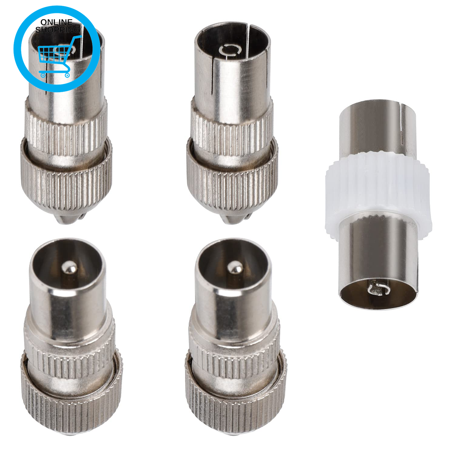 5 PCS Aerial Connectors，2X Female & 2X Male TV Aerial Coaxial Cable Connectors A