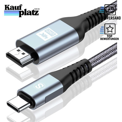USB C auf HDMI Kabel 4K 3m Geflochten Thunderbolt 3/4 Adapter für iPhone MacBook