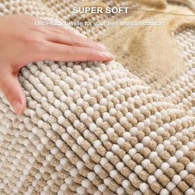 BEIGE - BSICPRO BATHROOM RUGS AND MATS SETS, 2 PIECE THICK ABSORBENT CHENILLE