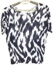 TB12567- ANN TAYLOR LOFT Women's Ramie Rayon Knit Top Short Sleeve Animal S