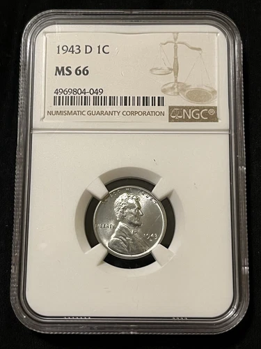 1943 D Steel Cent NGC MS 66