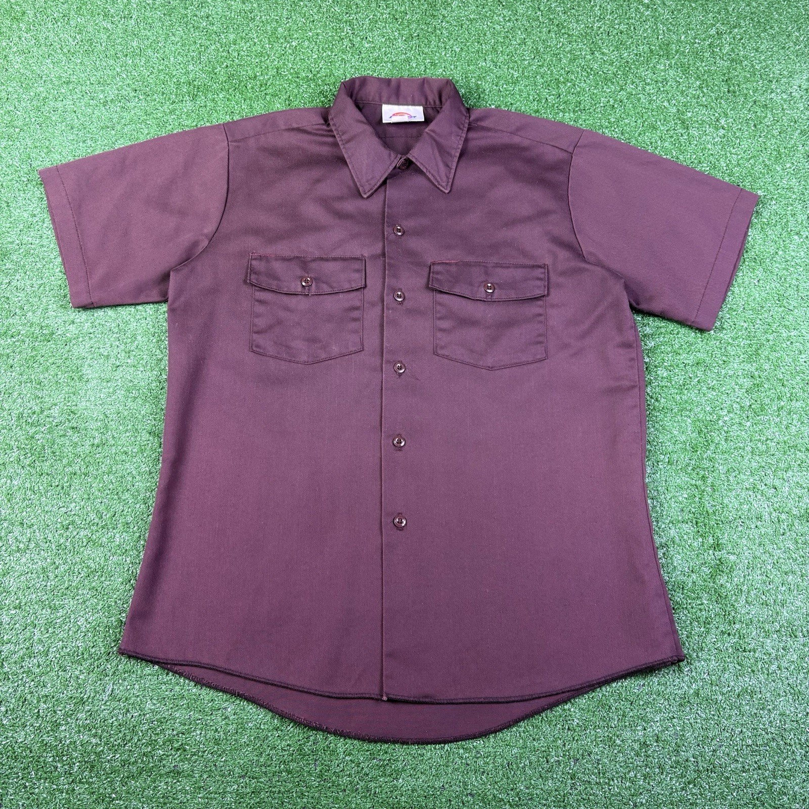 Vintage 90s Dickies Button Up Brown Work Mechanic Shirt Men's Large Made In USA