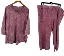 Logo Lounge By Lori Goldstein Set Acid Wash Purple Top XL Capris XLP