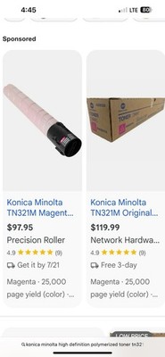 Konica Minolta TN321M Magenta Toner Cartridge for Bizhub C224 A33K330