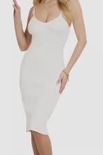 GUESS Women's Ivory Sleeveless Rings Gina Ribbed Dress Sz M