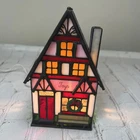 Vintage Stained Glass Toy Shop House Lamp Tiffany Style Christmas 1995 Beautiful