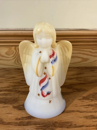 Fenton Satin Custard Glass Angel Stars Strips Red, White, Blue Hand Painted #2