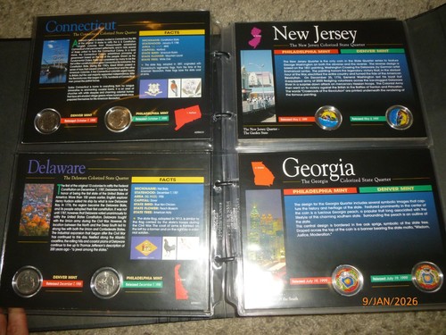MINT American Painted Colorized Statehood Quarter Collection 20 States Binder - Picture 3 of 12