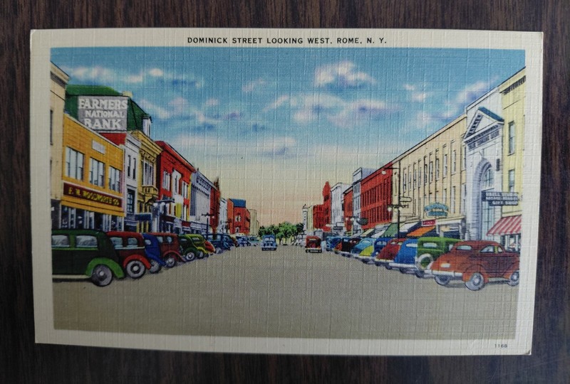 Rome New York Dominick Street Antique Autos Cars Vintage Linen Postcard By Jubb