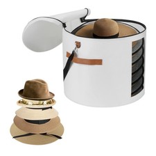 19&rdquo; Extra Large Hat Storage Box White Round Felt Organizer with Window & Handle