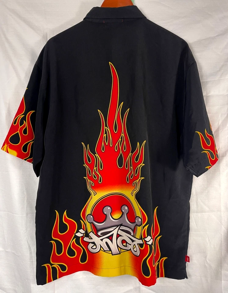 Camisa Jeans JNCO Para Hombres XL Negra Roja Gráfica Llama Manga Corta Y2K Patín Retro Foto 2 de 4